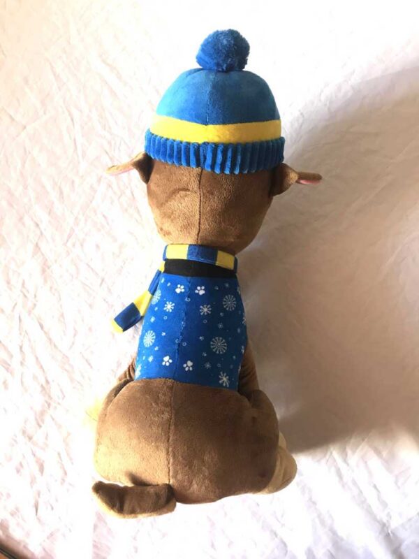 Arrière peluche normale grand chien pat patrouille brun bonnet veste écharpe bleues