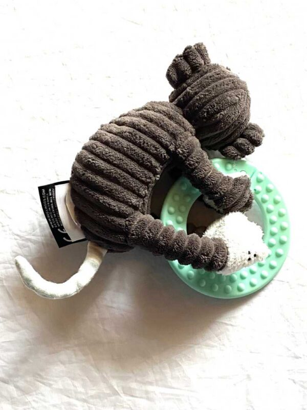 Arrière peluche normale petit singe chimpanzé anthracite grand cercle anneau vert