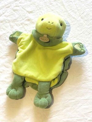 Doudou grosse tortue verte claire carapace verte