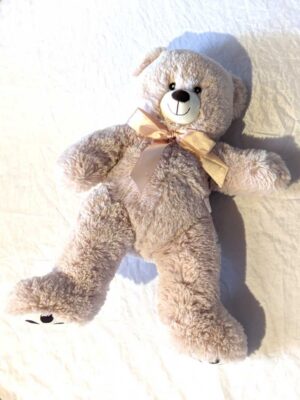 Peluche normale gros ours ourson beige flot ruban jaune ocre