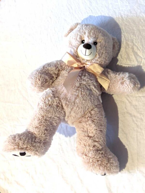 Peluche normale gros ours ourson beige flot ruban jaune ocre
