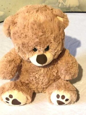 Peluche normale petit ourson brun traces pattes marrons sous pieds boutique enfance-douceur Peluche normale petit ourson brun traces pattes marrons sous pieds