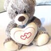 Peluche normale petit ourson gris gros coeur blanc contours coeurs rouges intérieur