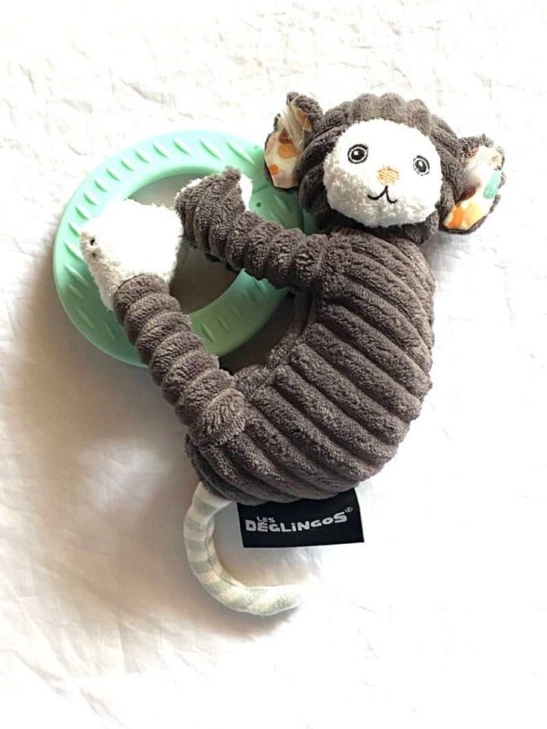 Peluche normale petit singe chimpanzé anthracite grand cercle anneau vert