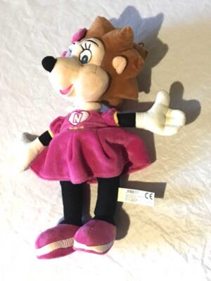 Peluche normale petite fille cheveux bruns piques robe ruban souliers roses écriture N boutique enfance-douceur Peluche normale petite fille cheveux bruns piques robe ruban souliers roses écriture N